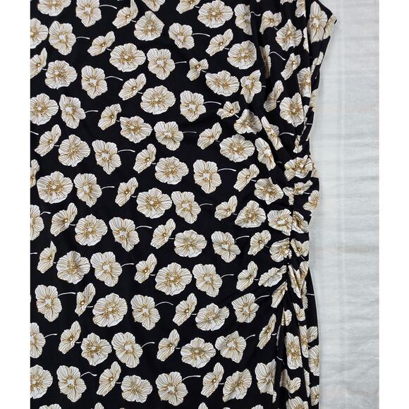 Beautiful Talbots Black and Cream Print Dress, cowl neck - Picture 4 of 12